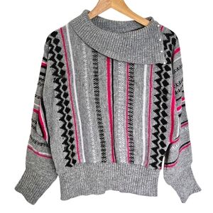 Retro 80s striped‎ asymmetrical cowl sweater
